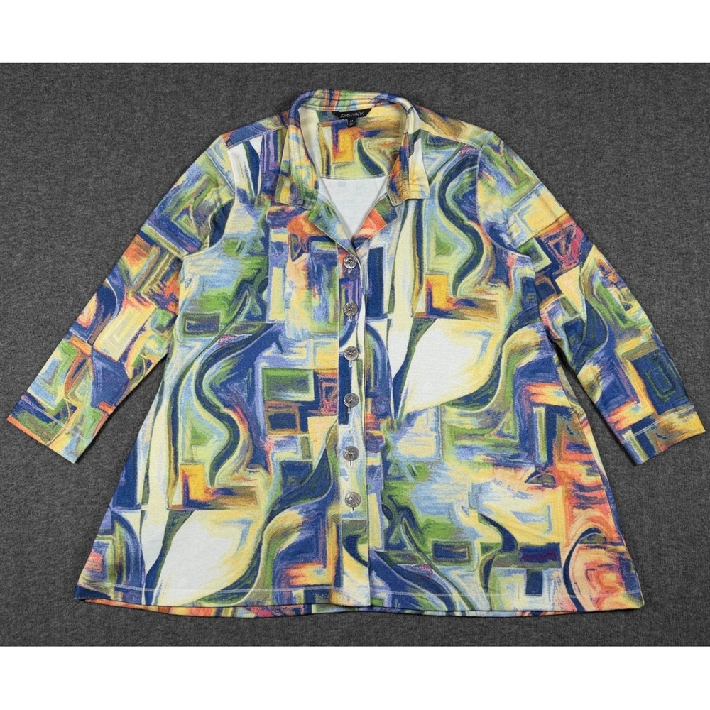 John Mark Jacket Womens Medium Multi Color Geometric Abstract Art Button Blazer